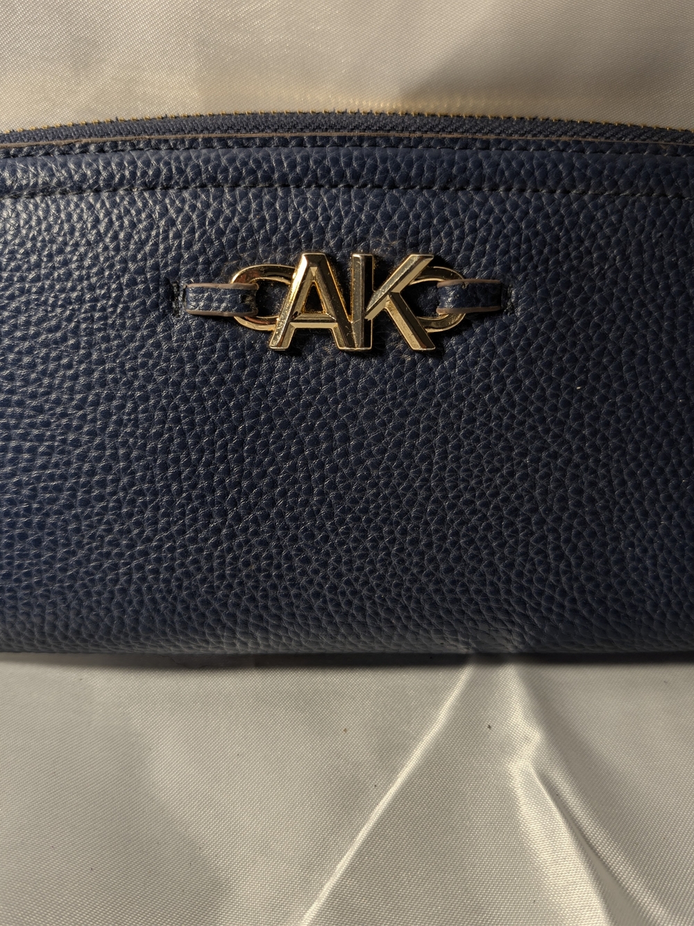 Anne Klein Navy Faux Leather Zip Wallet - Elegant Gold Accent Zipper Card Slots